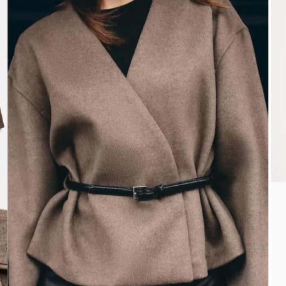 Zara Women's Tan Cape Jacket Wool Cardigan - Small